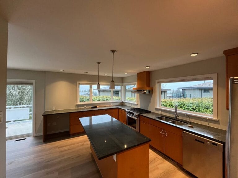 Island kitchen, open to living, 455 Hermosa Avenue, North Vancouver
