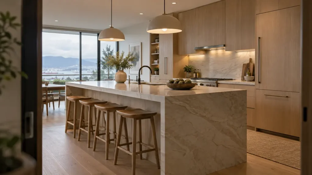 Contemporary Vancouver kitchen with warm wood finishes
