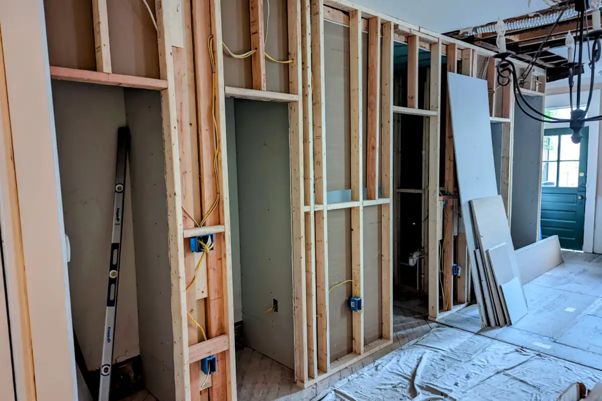 Wall framing during a home renovation