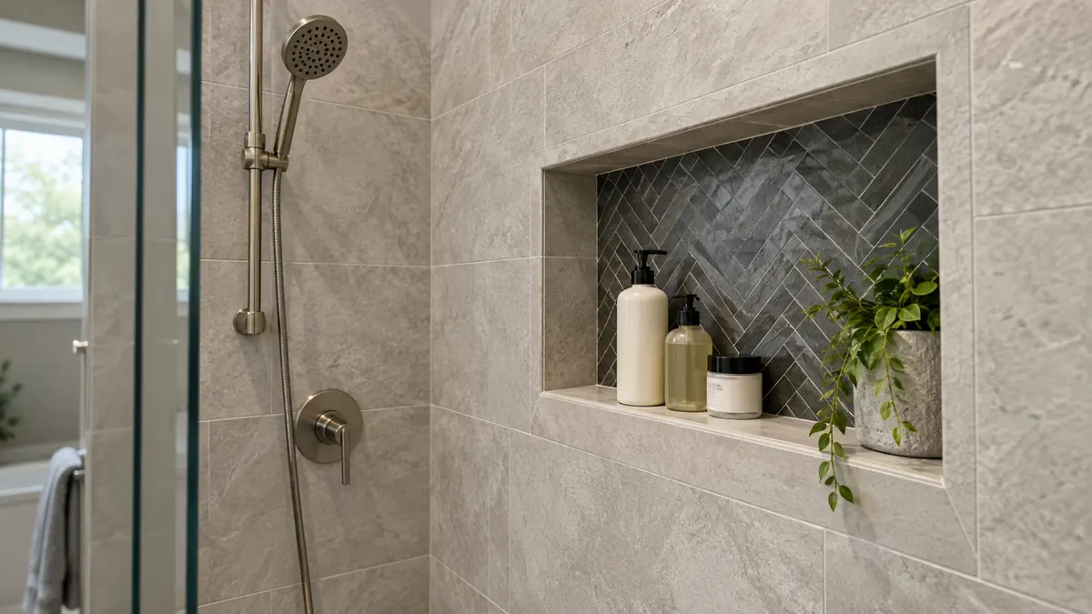 Tiled shower niche with practical shelf space