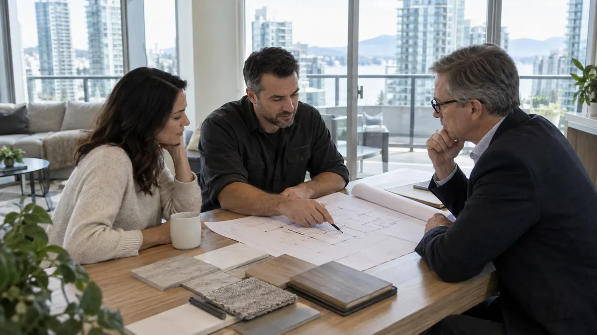 Condo renovation planning meeting with a strata representative