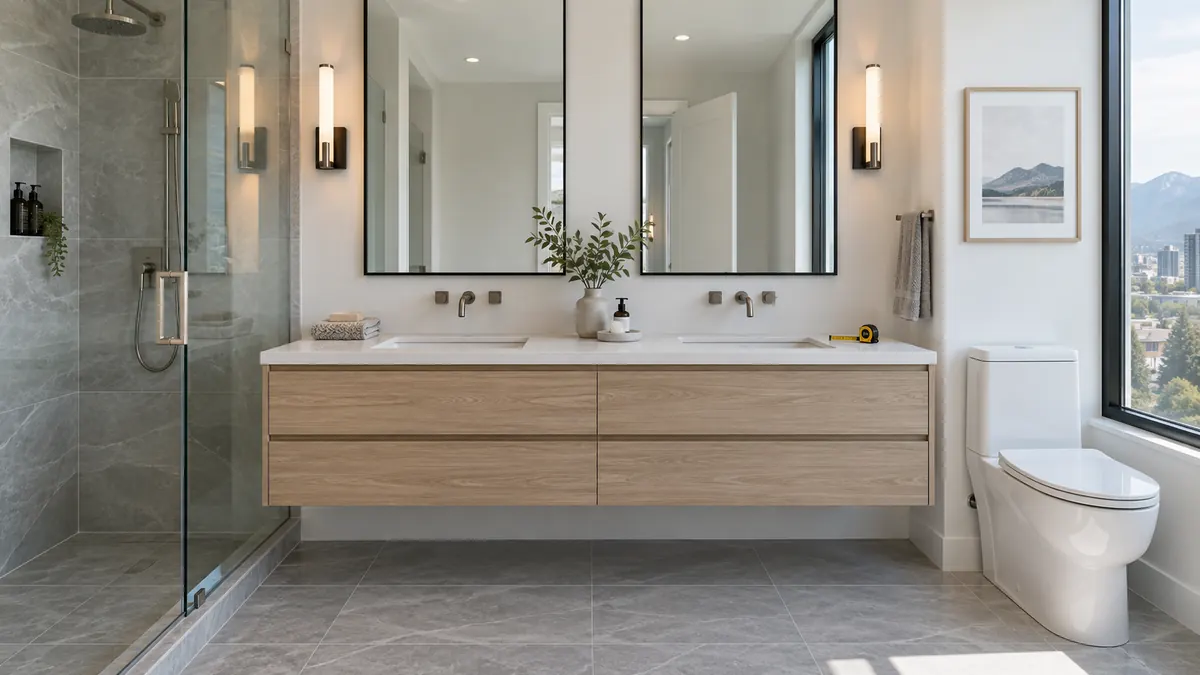 Wall-mounted double bathroom vanity at comfort height